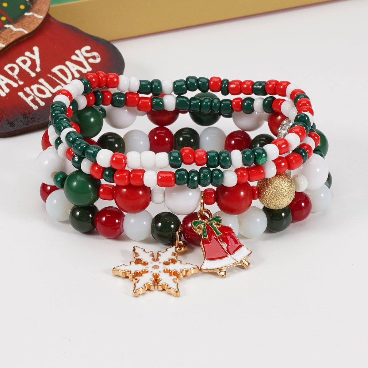 Christmas Elastic Bracelet with Holiday Charms