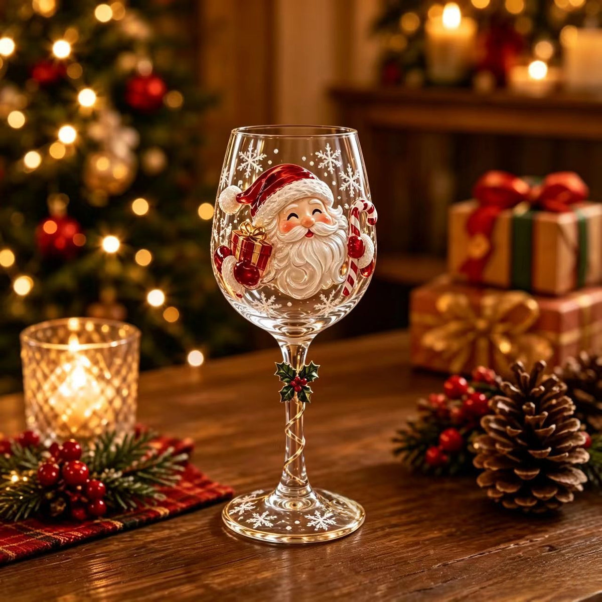Christmas Themed Glass Art Goblets