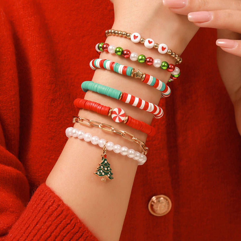 Christmas Beaded Bracelet Alloy Pendant Hand Chain