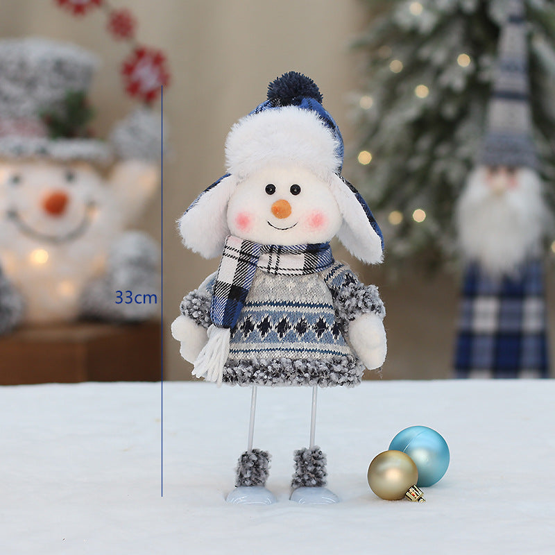 Blue Fabric Swing Snowman Doll Christmas Decoration