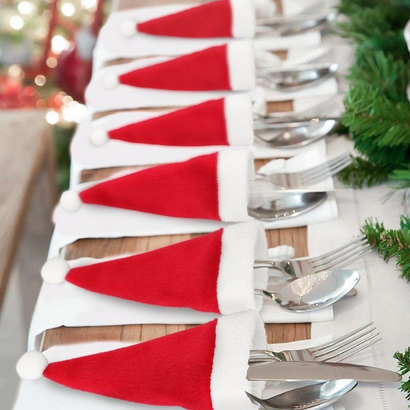 Christmas Hat Fork & Knife Cover Decoration
