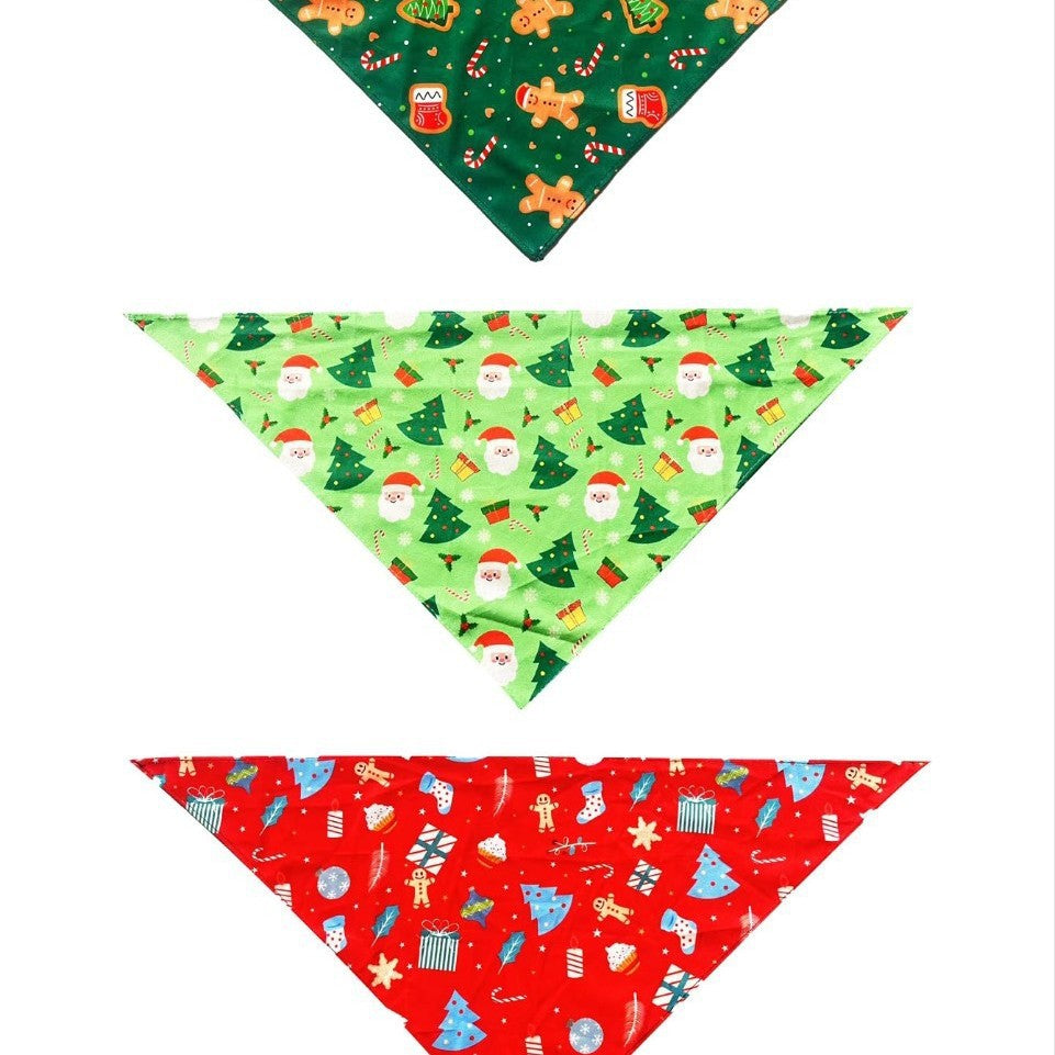 Christmas Pet Triangle Scarf with Cartoon Print for Cats and Dogs