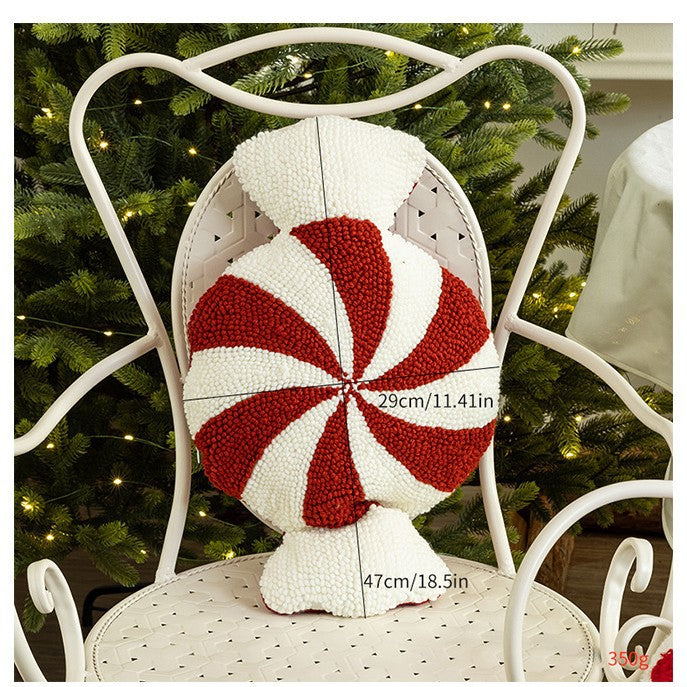 Christmas decorative candy crutch pillow in red and white
