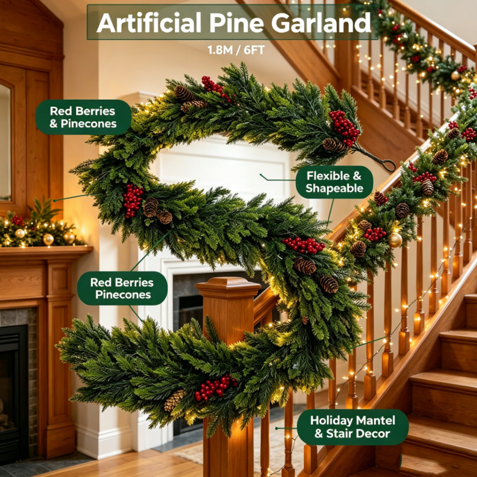 Christmas Cedar Wreath Garland for Home Decoration