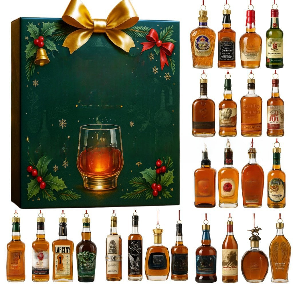 Whiskey-Bottle Acrylic Christmas Advent Calendar Ornaments