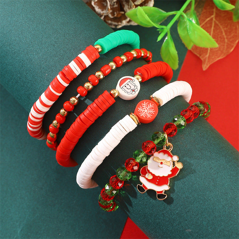 Christmas Bracelet Soft Clay Beaded Christmas Bracelet Set Santa Claus Bracelet