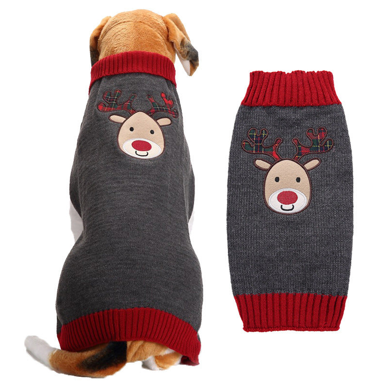 Christmas Dog Sweater Gray Fawn Knitted Pet Apparel