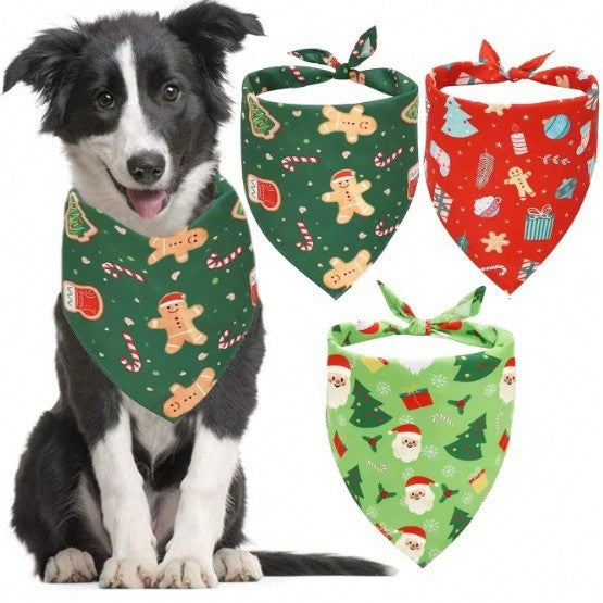Christmas Pet Triangle Scarf with Cartoon Print for Cats and Dogs