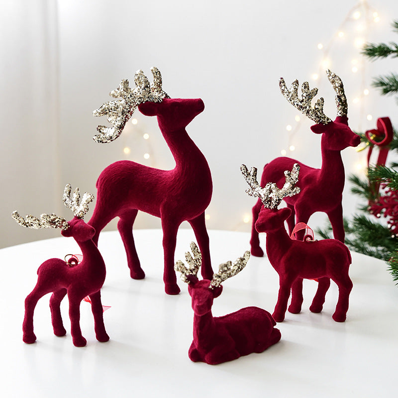 Flocked Reindeer Christmas Ornament with Glitter