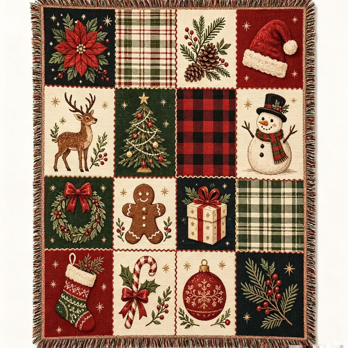 Retro Christmas Tassel Tapestry Throw Blanket