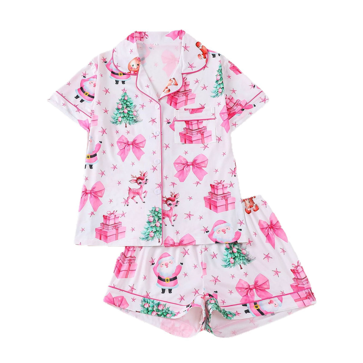 Women's Christmas Print Lapel Short Sleeve Pajama Set