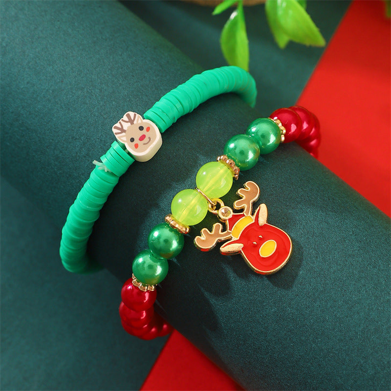 Christmas Bracelet Soft Clay Beaded Christmas Bracelet Set Santa Claus Bracelet