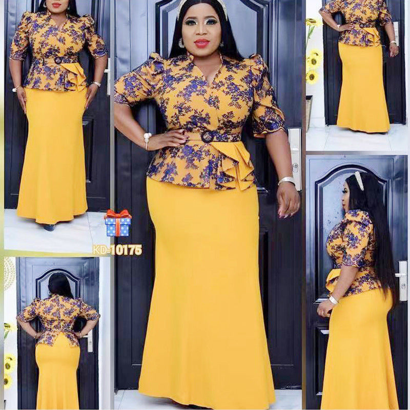 Christmas Print Fishtail Evening Dress