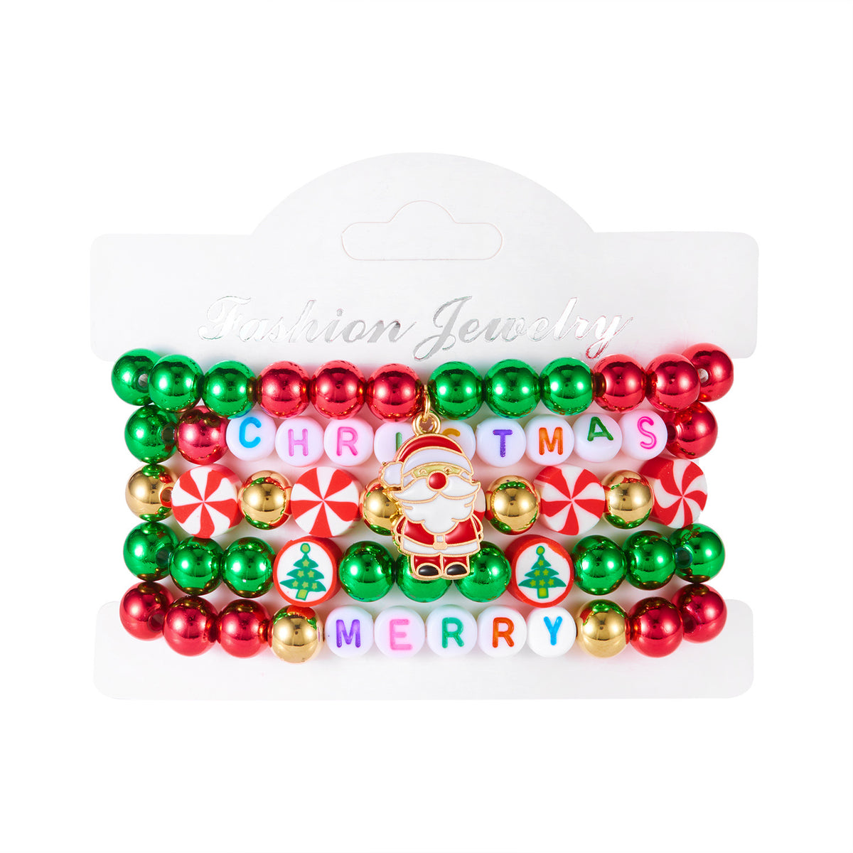 Christmas Series Pearl Soft Clay Rice Bead Bracelet Santa Bell Elk Pendant Bracelet Set