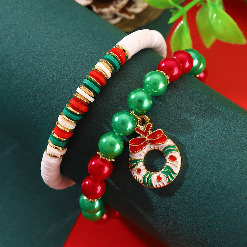 Christmas Bracelet Soft Clay Beaded Christmas Bracelet Set Santa Claus Bracelet
