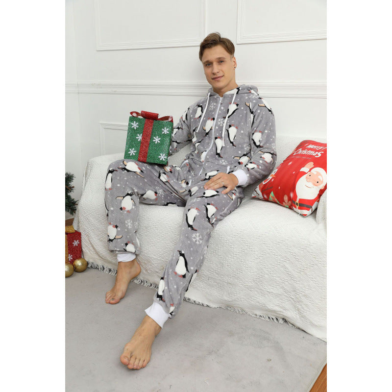 Mens Christmas Flannel Jumpsuit Pajamas