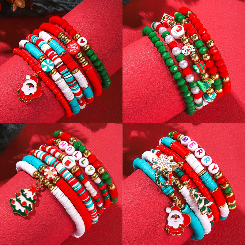 Christmas Beaded Bracelet Alloy Pendant Hand Chain