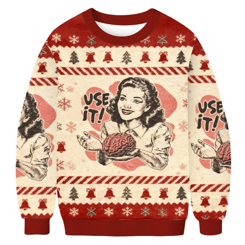 Casual Christmas Print Crew Neck Sweatshirts