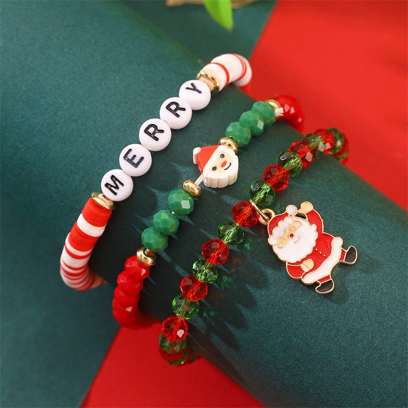 Christmas Bracelet Soft Clay Beaded Christmas Bracelet Set Santa Claus Bracelet