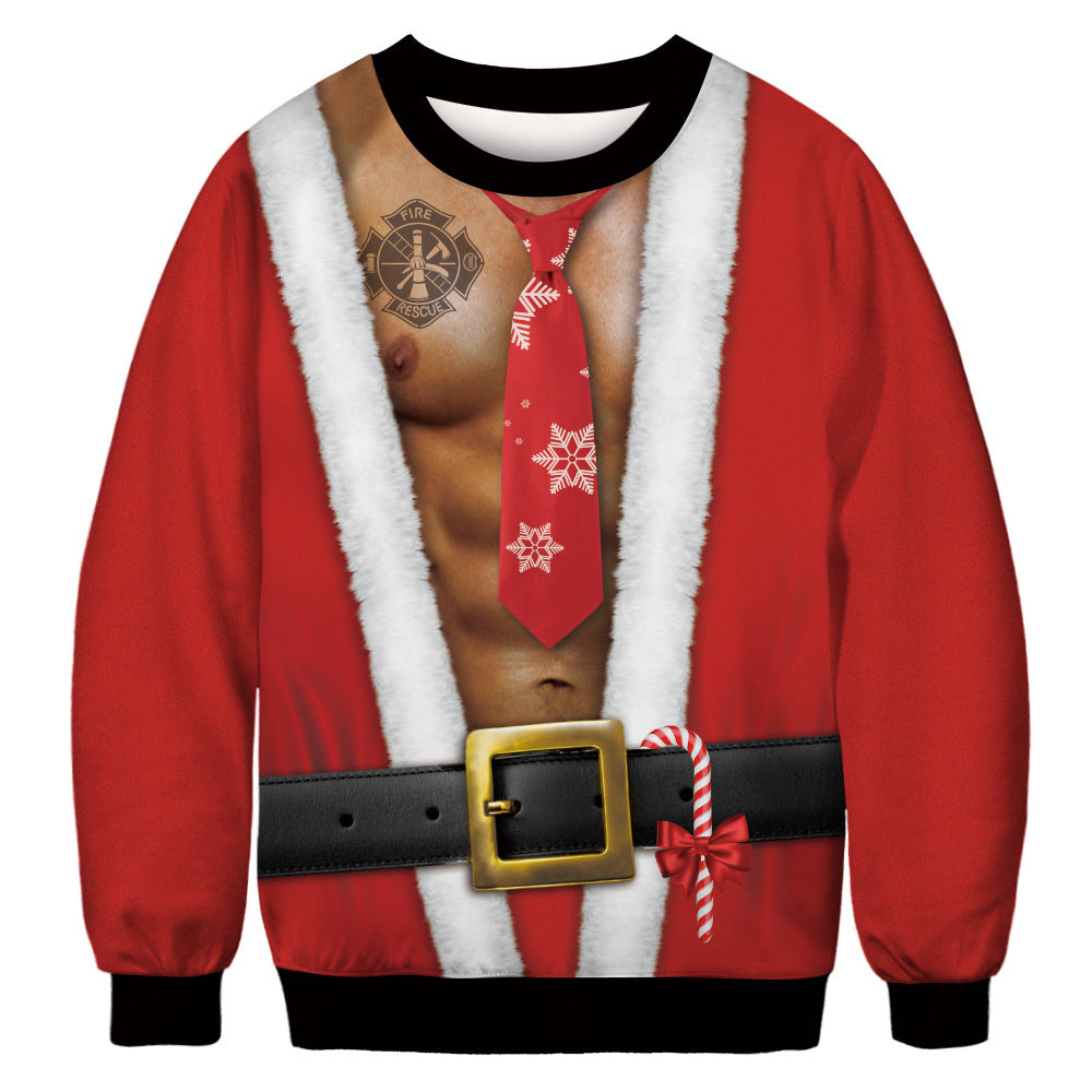 3D Printed Funny Chest Hair Couple Sweatshirt Long Sleeve Pullover Christmas Top