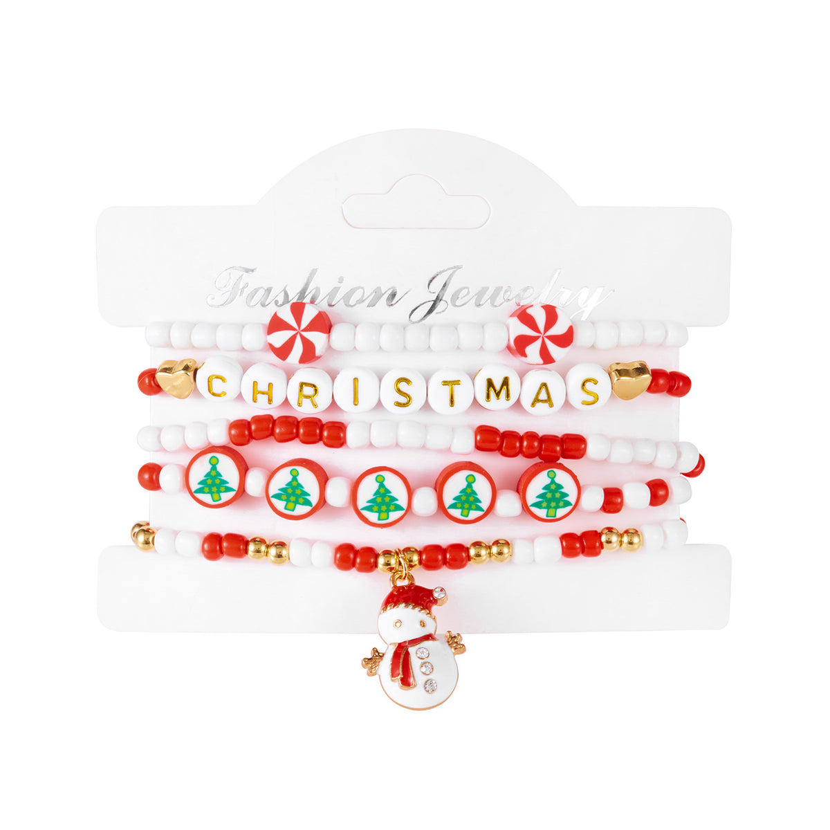 Christmas Series Pearl Soft Clay Rice Bead Bracelet Santa Bell Elk Pendant Bracelet Set
