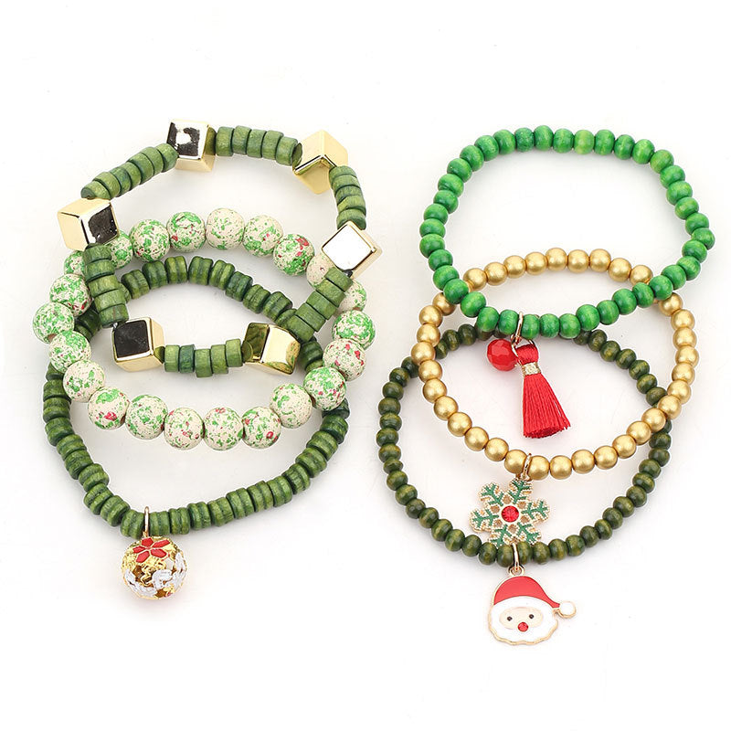 Holiday Christmas Layered Bracelet Set with Snowflake Pendant