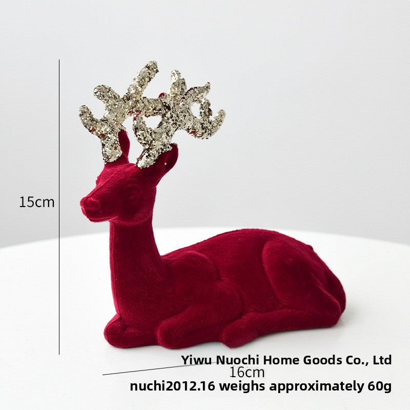 Flocked Reindeer Christmas Ornament with Glitter