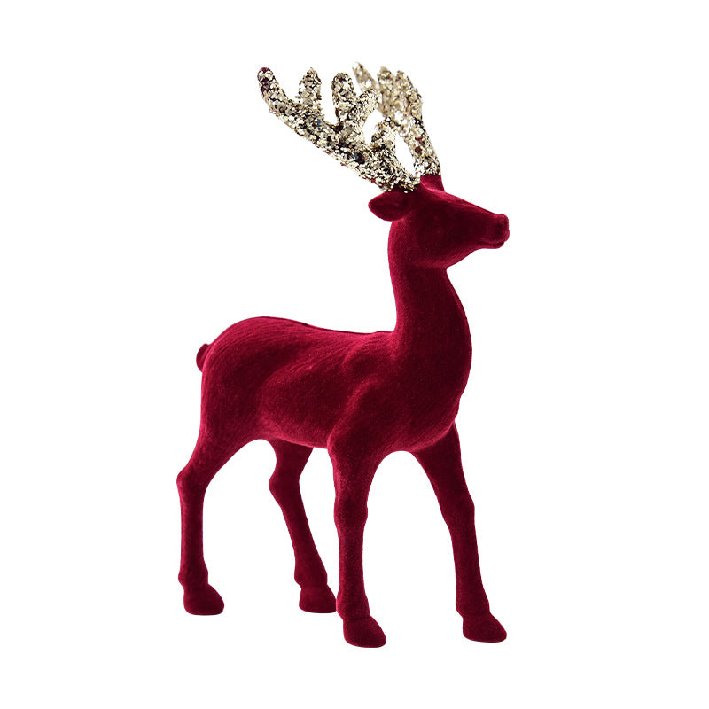 Flocked Reindeer Christmas Ornament with Glitter