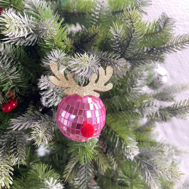 Mirror Elk Horn Christmas Ball Tree Decoration Pendant