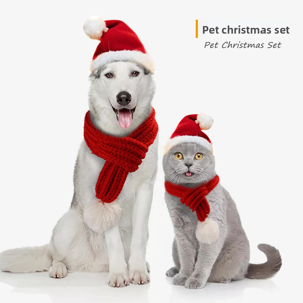 Creative pet Christmas hat and scarf set