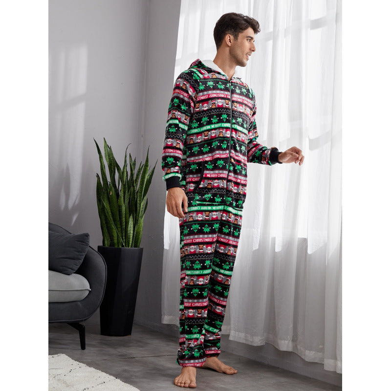 Mens Christmas Flannel Jumpsuit Pajamas