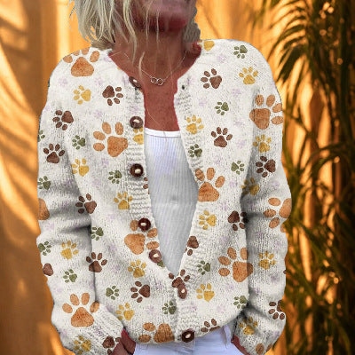 Christmas sweater vintage round neck cardigan