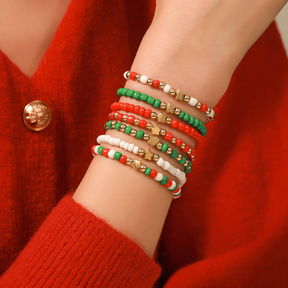 Christmas Beaded Bracelet Alloy Pendant Hand Chain