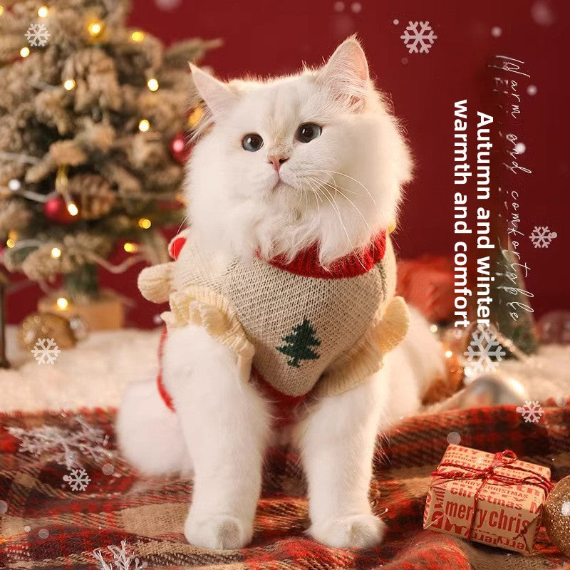 Christmas Pet Cat Sweater Winter Warm Anti-Hair