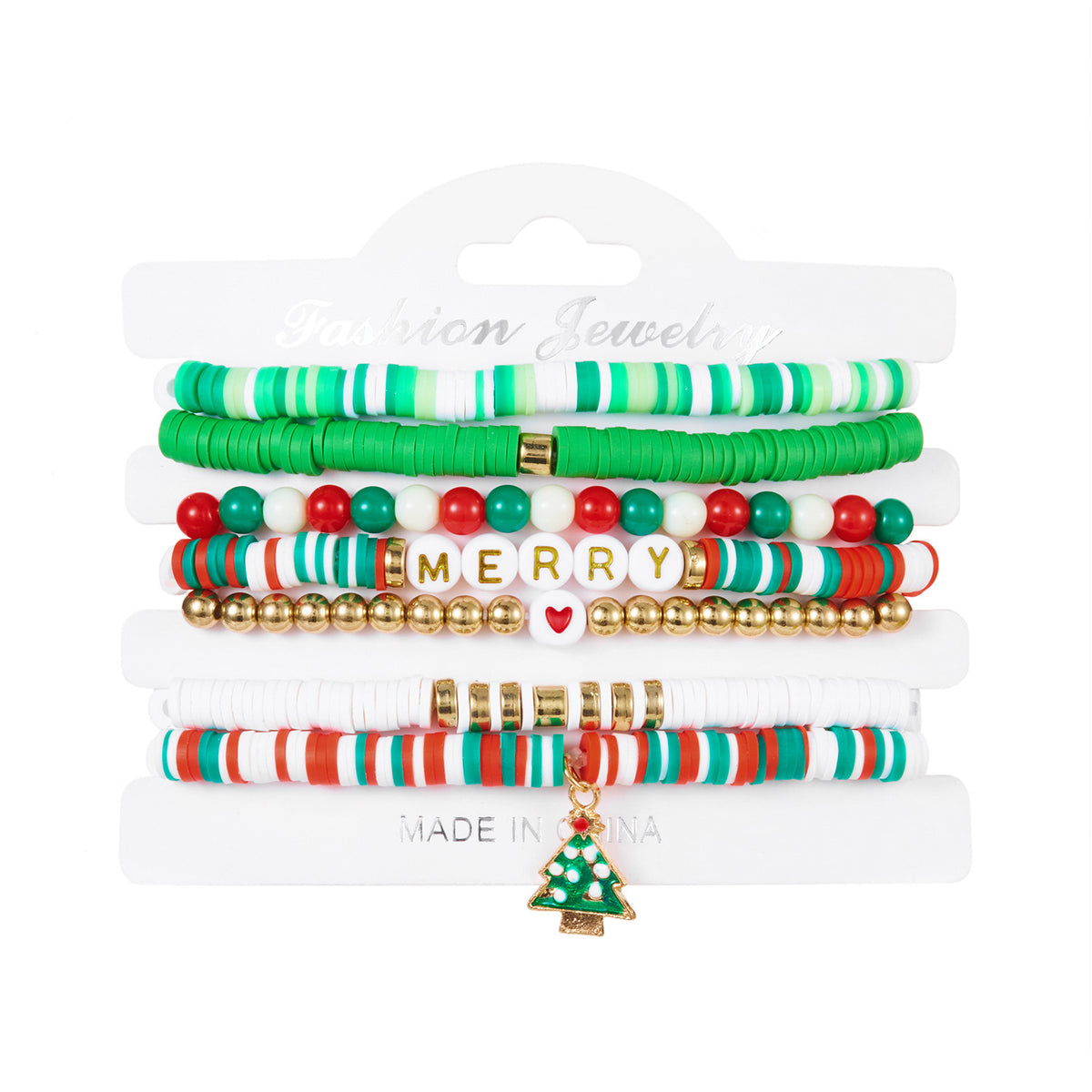 Christmas Series Pearl Soft Clay Rice Bead Bracelet Santa Bell Elk Pendant Bracelet Set