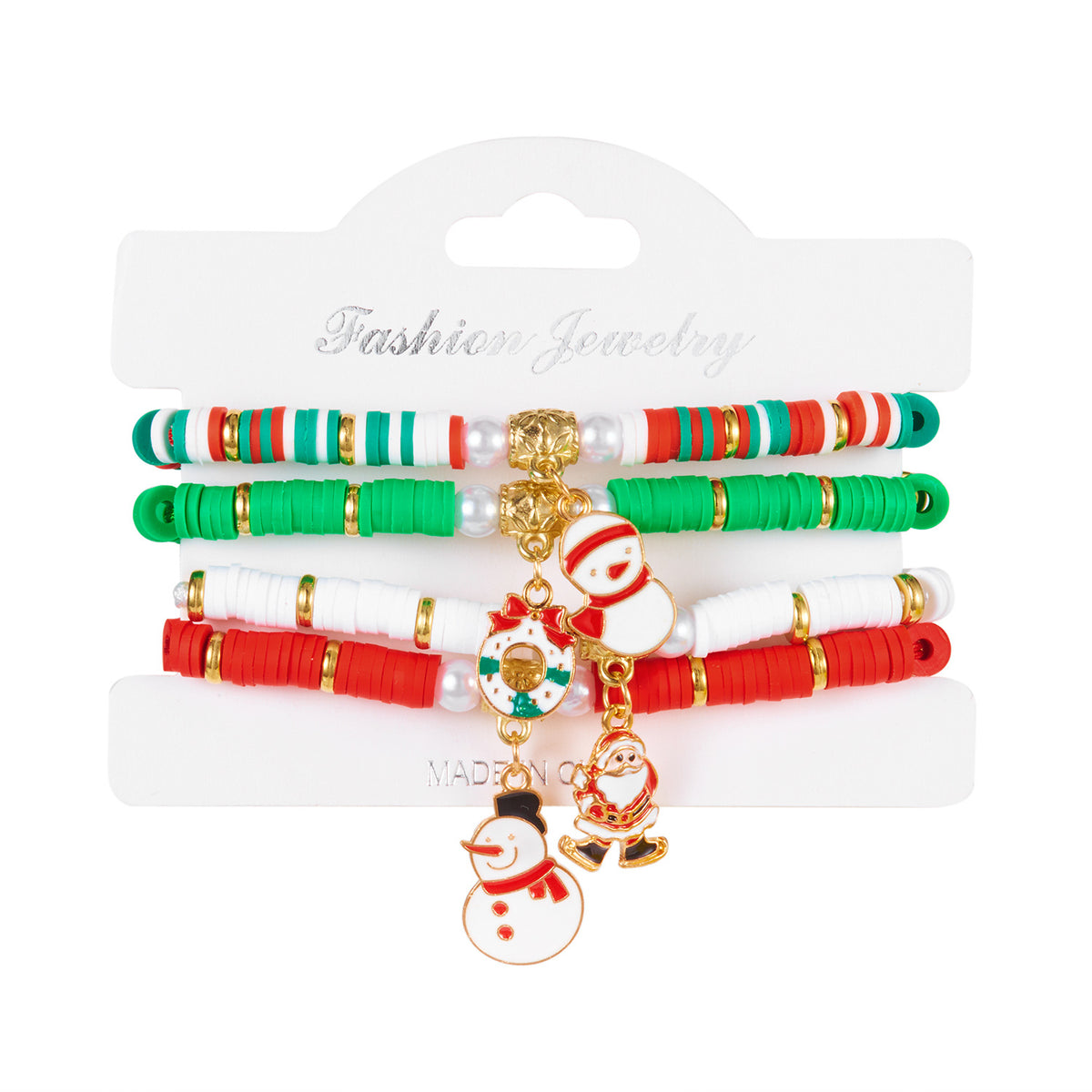 Christmas Series Pearl Soft Clay Rice Bead Bracelet Santa Bell Elk Pendant Bracelet Set