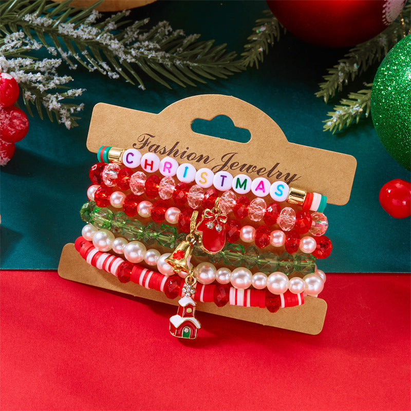 Christmas set of elastic polymer clay bead string jewelry