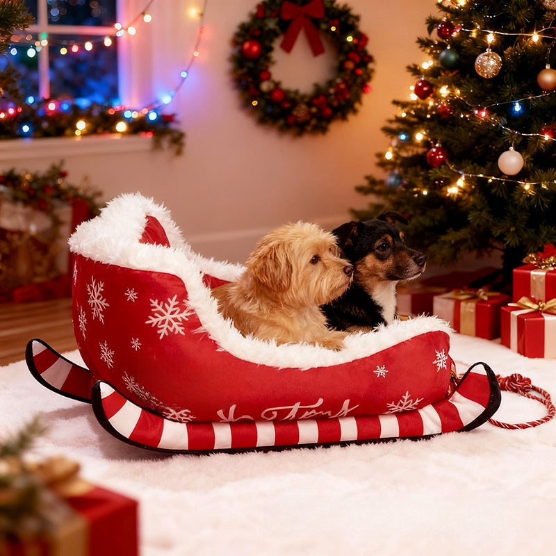 Christmas Sled Pet Kennel Warm Washable Dog Bed