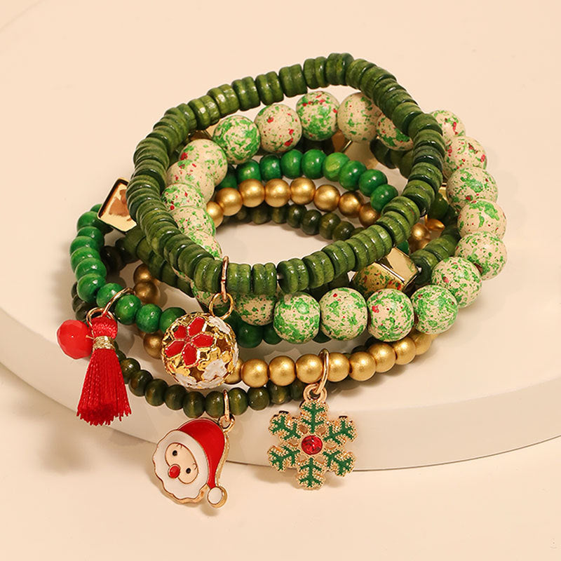 Holiday Christmas Layered Bracelet Set with Snowflake Pendant
