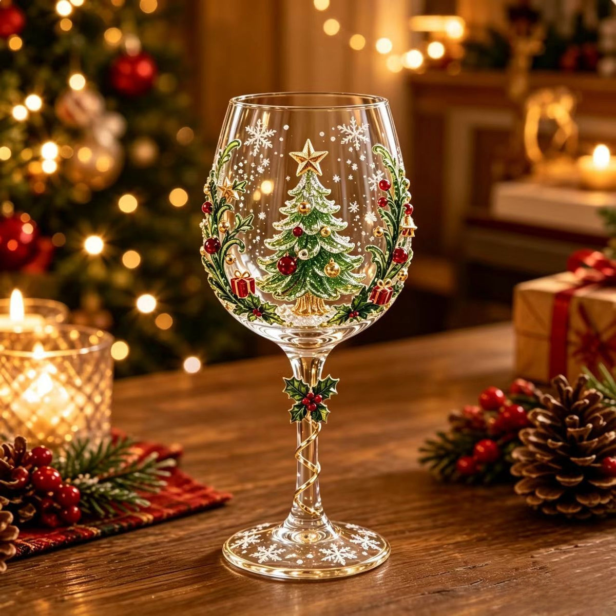 Christmas Themed Glass Art Goblets