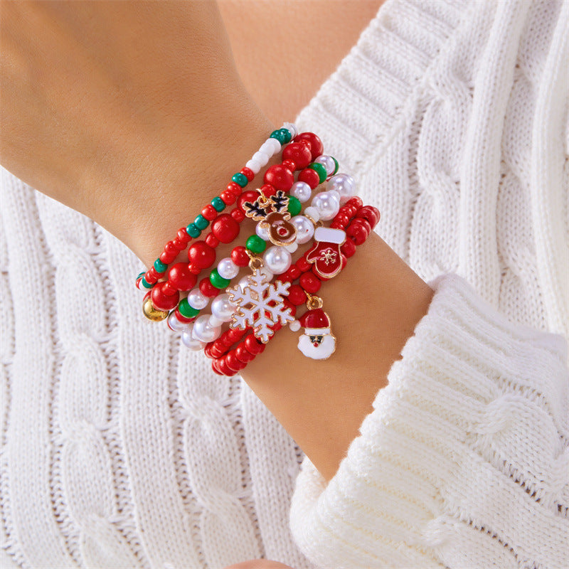 Christmas set of elastic polymer clay bead string jewelry