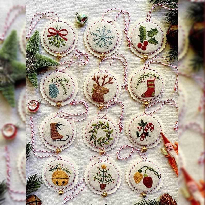 Hand Embroidery Christmas Ornament Set