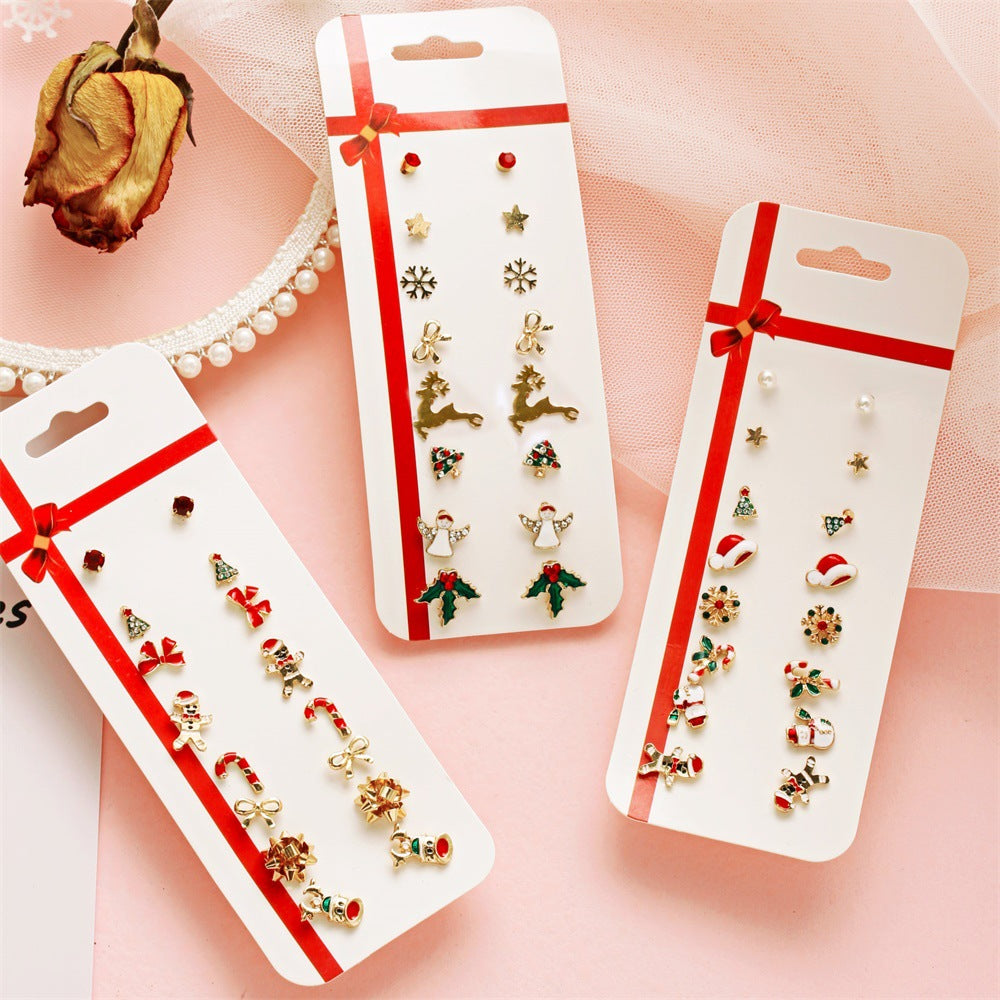 Christmas Earring Set Santa Claus Elk Snowman Design
