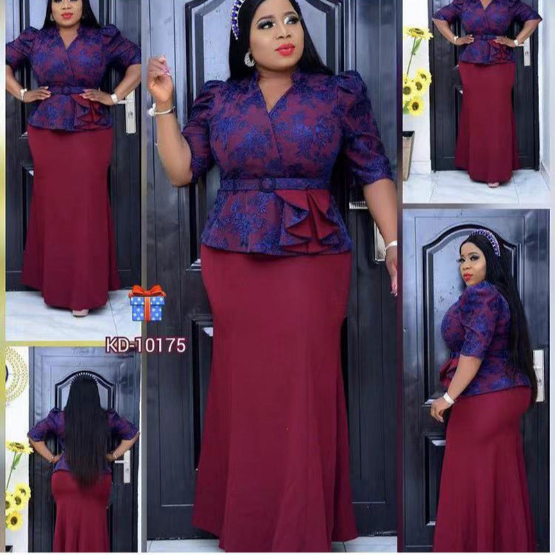 Christmas Print Fishtail Evening Dress