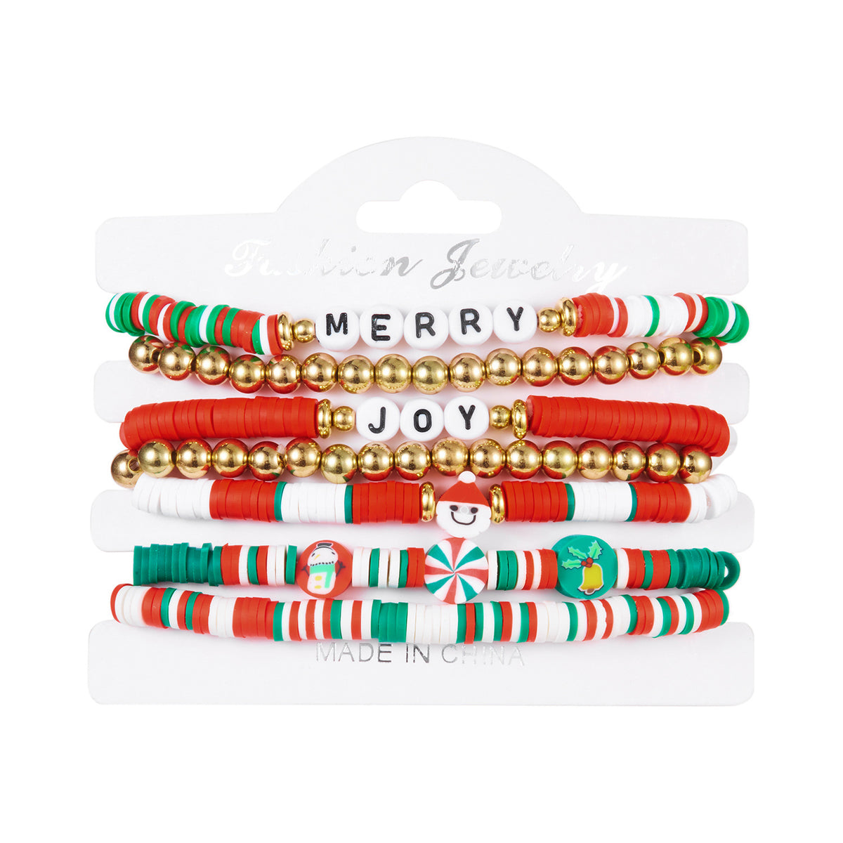 Christmas Series Pearl Soft Clay Rice Bead Bracelet Santa Bell Elk Pendant Bracelet Set