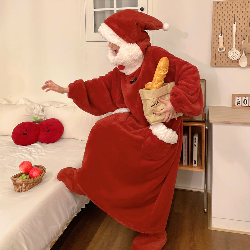 Funny Santa Claus One-piece Fleece Pajamas for Women