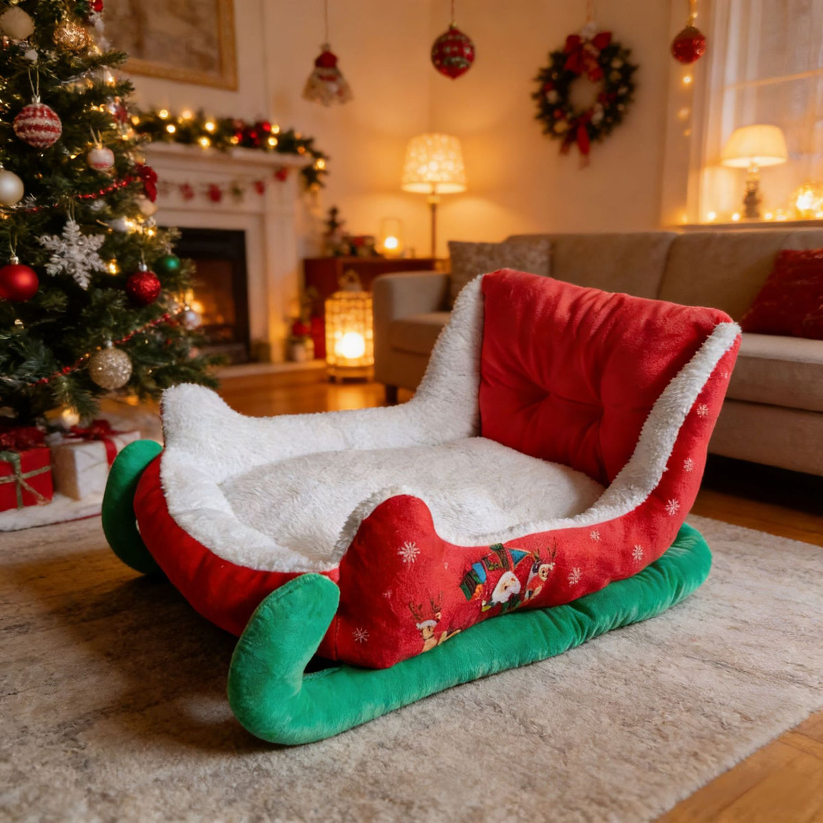 Sleigh-Shaped Christmas Pet Bed