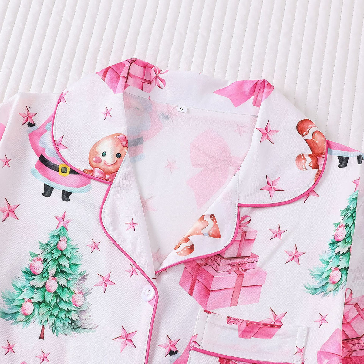 Women's Christmas Print Lapel Short Sleeve Pajama Set