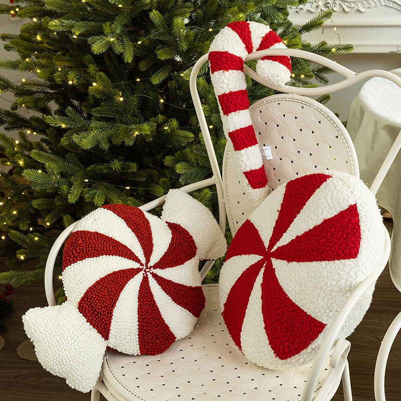 Christmas decorative candy crutch pillow in red and white