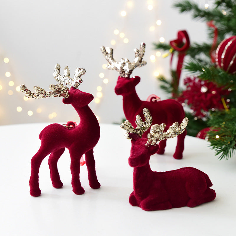 Flocked Reindeer Christmas Ornament with Glitter